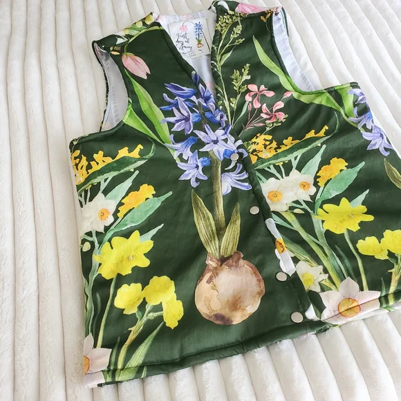 Floral Green Vest Wool And Cotton - Picture 7 of 9